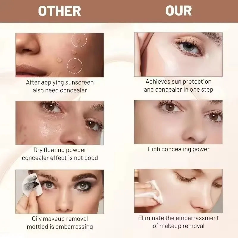 4-in-1 Foundation Liquid Makeup with SPF 50: Hydrating Full Coverage Concealer and Sunscreen Serum