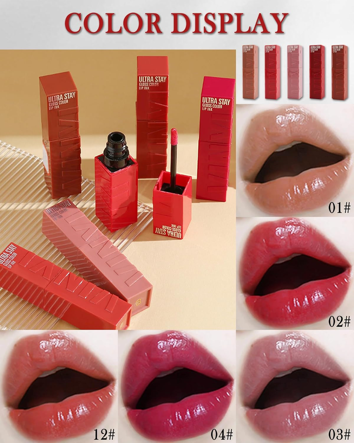 Liquid Lipstick,Smooth Vinyl Lipstick Ink Lipgloss,Rose Pink Tinted Lip Gloss,High Pigmented Lip Color,Longlasting Waterproof Non-Stick Lip Tint Stain,Christmas Makeup Gift for Girl Women-04