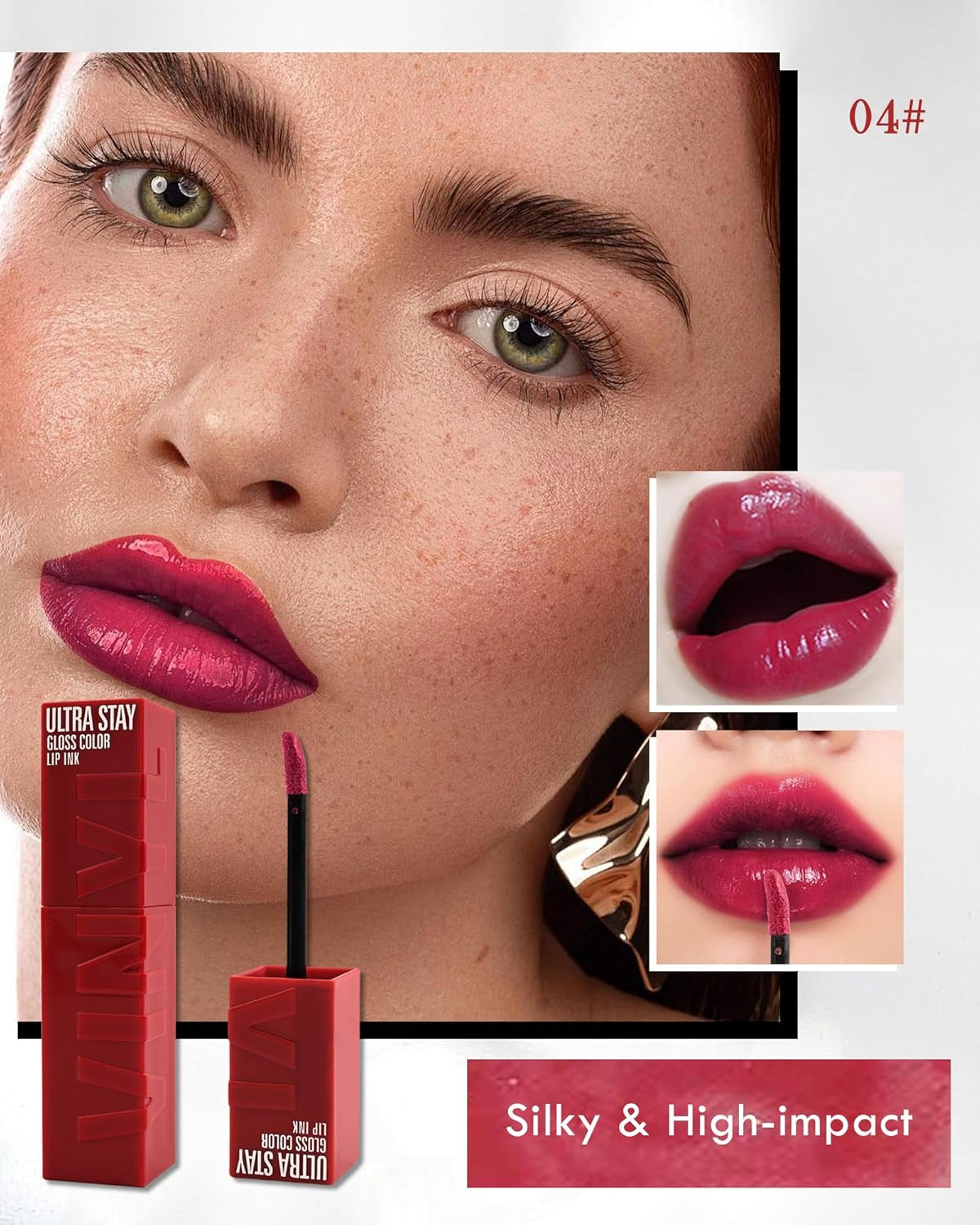 Liquid Lipstick,Smooth Vinyl Lipstick Ink Lipgloss,Rose Pink Tinted Lip Gloss,High Pigmented Lip Color,Longlasting Waterproof Non-Stick Lip Tint Stain,Christmas Makeup Gift for Girl Women-04