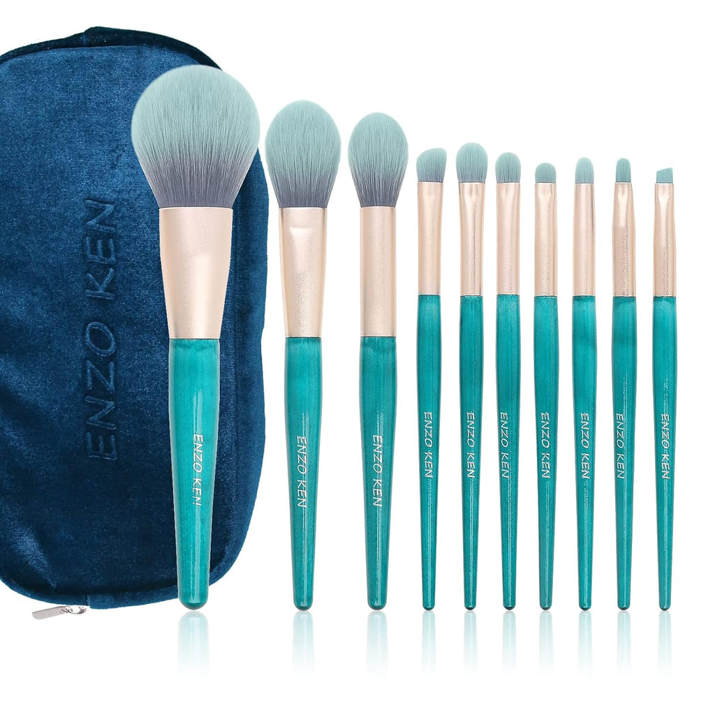 Blue Makeup Brushes Set with Case by , Vegan Makeup Brush Set Professional, Cosmetic Brushes Makeup Set, Make up Brushes Vegan, Make up Brushes Set Professional, Wooden Makeup Brush Set Vegan