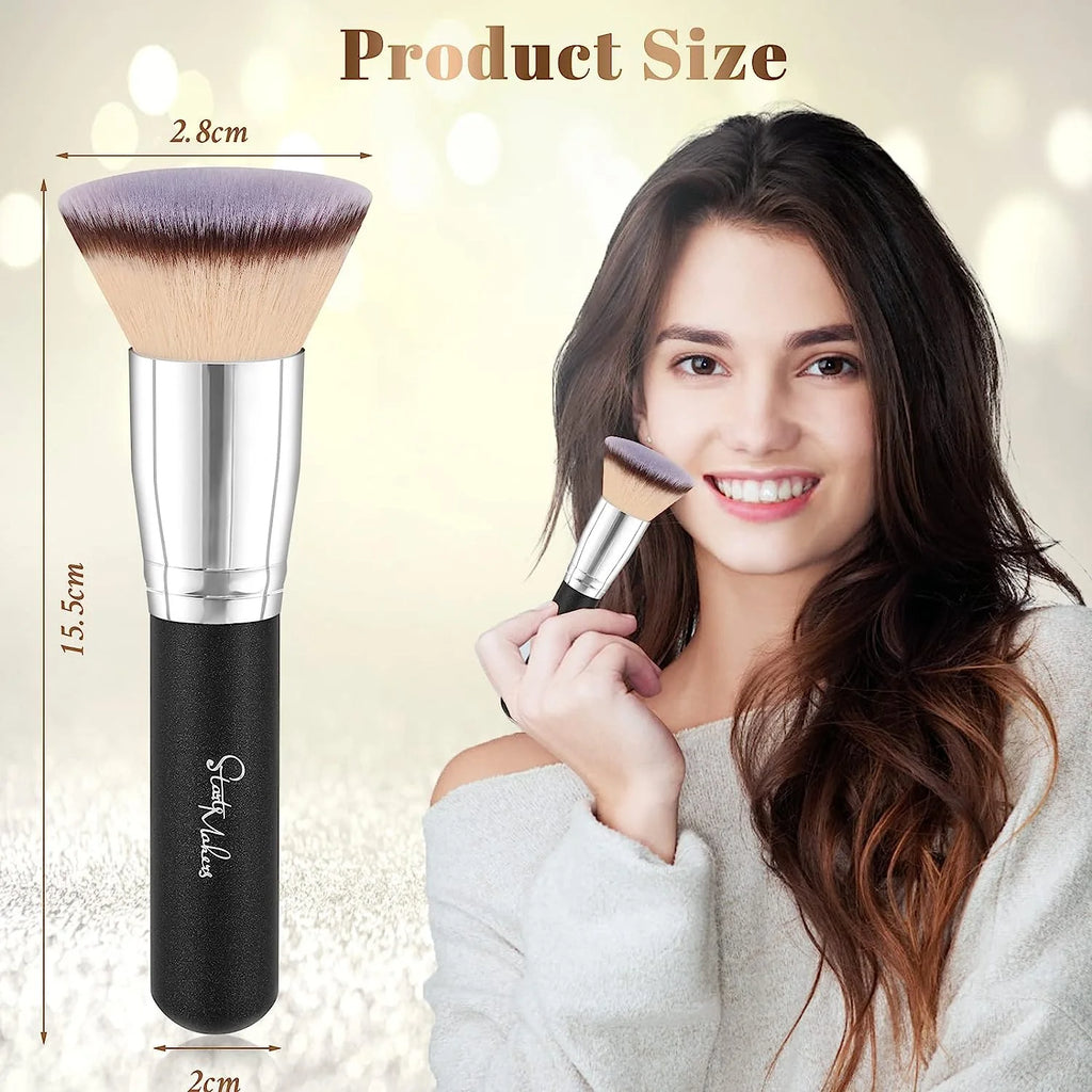 Flat Top Kabuki Foundation Brush, Makeup Brushes Foundation Brush for Liquid Makeup Blending Mineral Cream Powder Buffing Stippling Flawless Face Brush (Black)