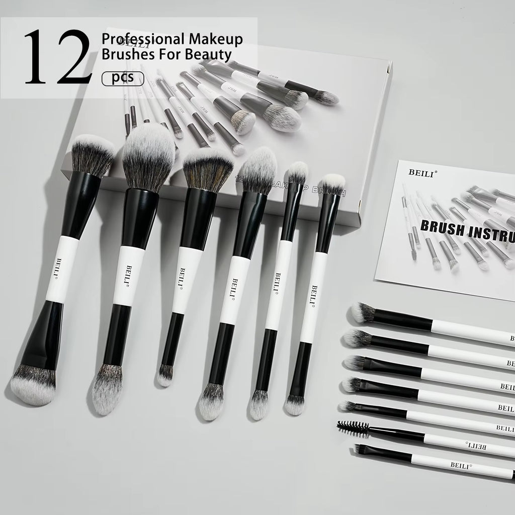 Makeup Brushes 12 Pieces 18 in 12 Double-Sided Contour Foundation Highlight Blush Brush Eyeshadow Eyeliner Concealer Brush