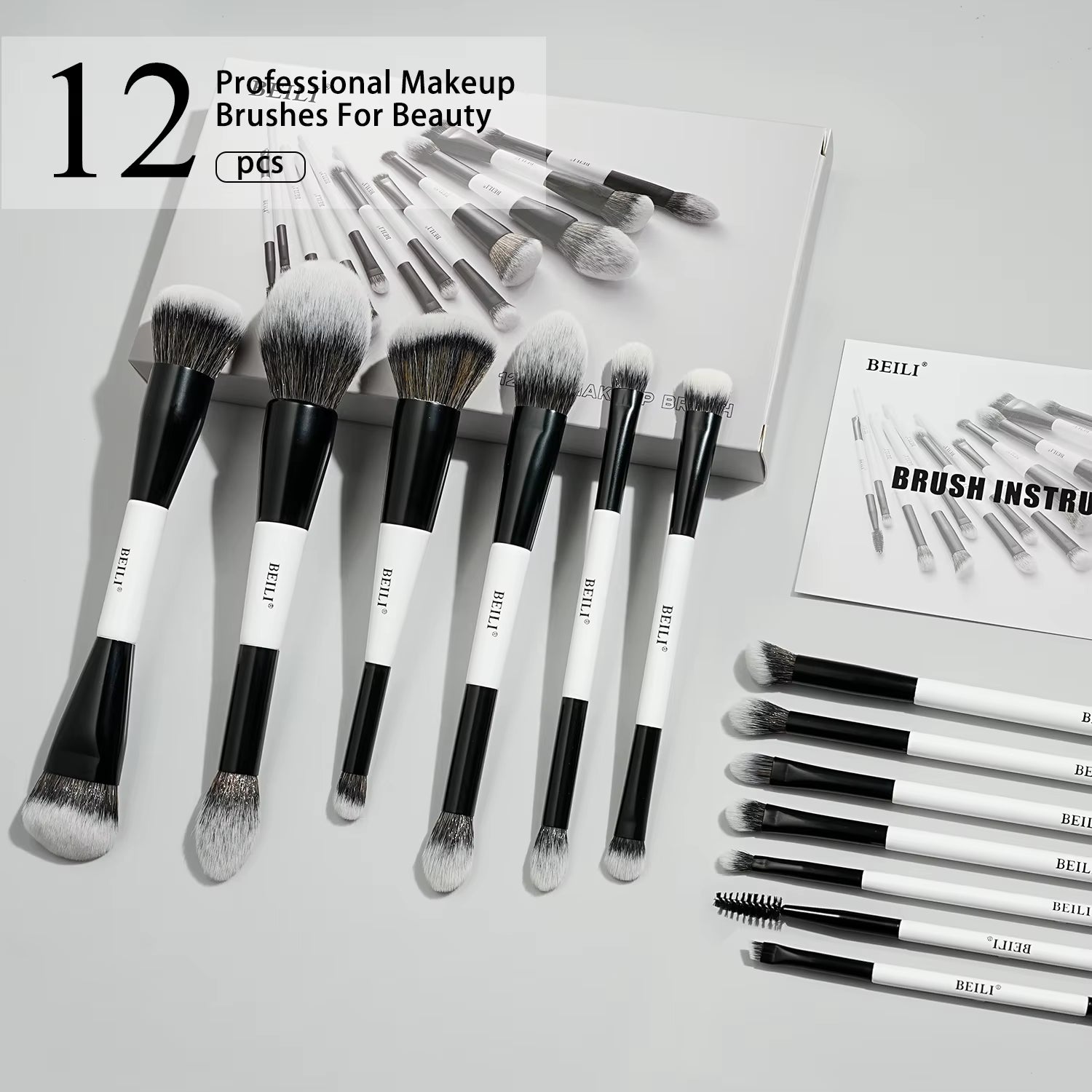 Makeup Brushes 12 Pieces 18 in 12 Double-Sided Contour Foundation Highlight Blush Brush Eyeshadow Eyeliner Concealer Brush