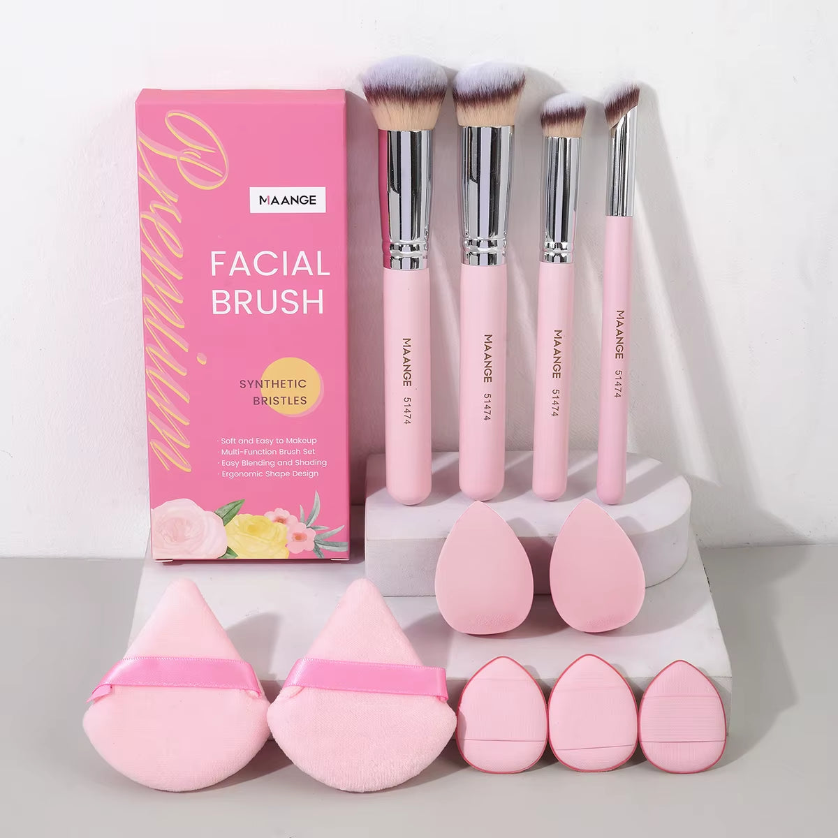 11PCS Makeup Tool Kit 4PCS Makeup Brush Wih Powder Puff Makeup Sponge Finger Air Cushion Puff Concealer Blend Eyeshadow
