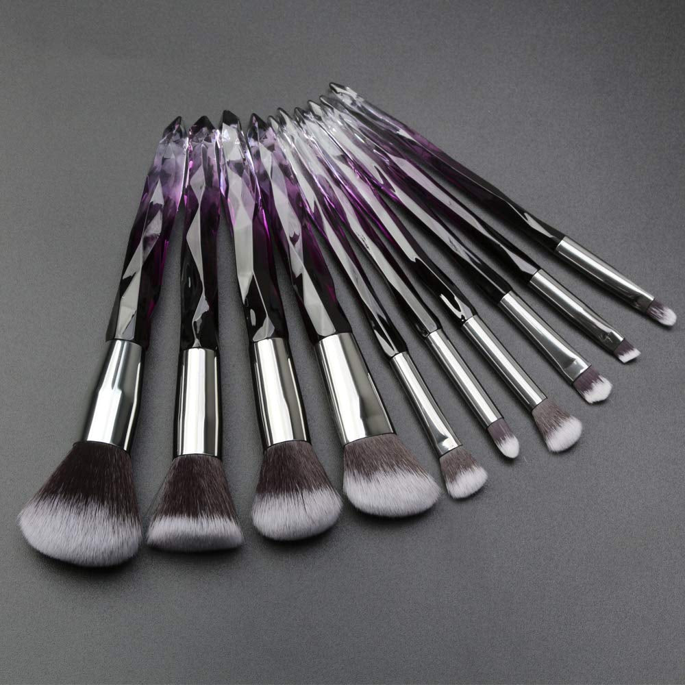 Makeup Brushes Crystal Handle Set, Professional Make up Brushes  10 PCS Crystal Transparent Handle Kabuki Face Powder Foundation Brush Concealer Eye Shadow Eyeliner Eyebrow Brush (Purple)