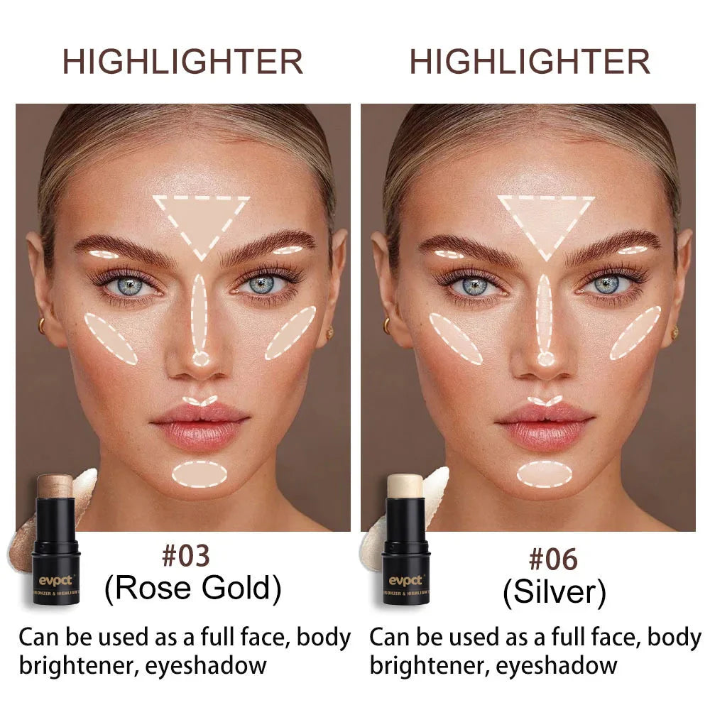 Highlighting and Bronzing Stick for Face Brightening and Contouring - Long-Lasting Blusher and Concealer Pen