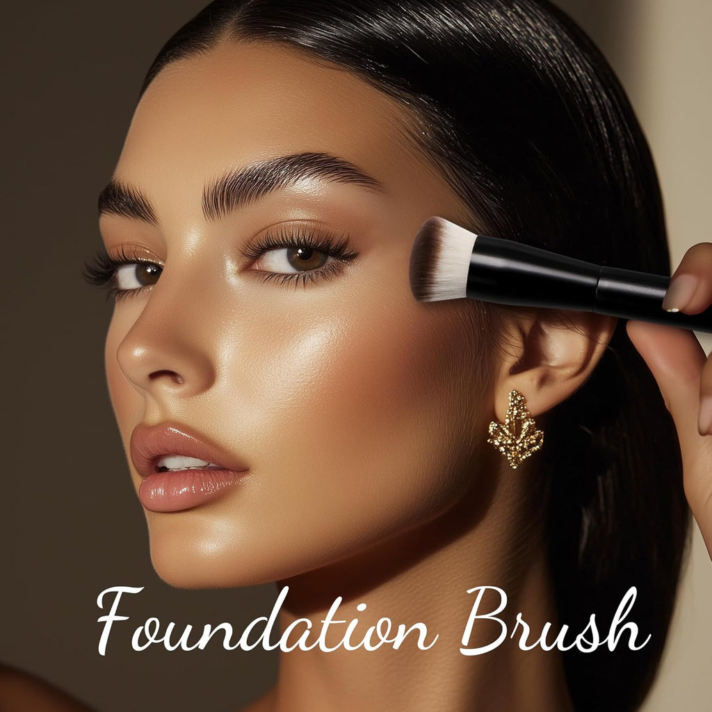 Professional Foundation Brush Set for Liquid Makeup - 0.06Mm Ultra-Fine Bristles | Contour Brush for Highlights Blending Angled Shape | No Shedding & Easy Clean | Kabuki Makeup Brushes