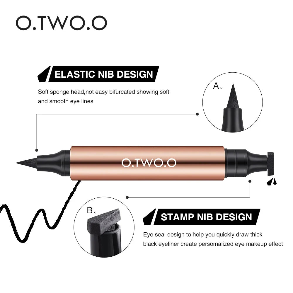 O.TWO.O Eyeliner Stamp Black Liquid Eyeliner Pen Waterproof Fast Dry Double-Ended Eye Liner Pencil Make-Up for Women Cosmetics