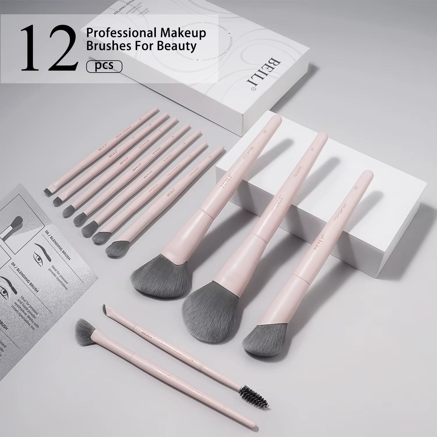 12/15 PCS Professional Makeup Brushes Sets Vegan Premium Cosmetics Tool Kakubi Podwer Angled Contour Blush Eyeshadow Brush