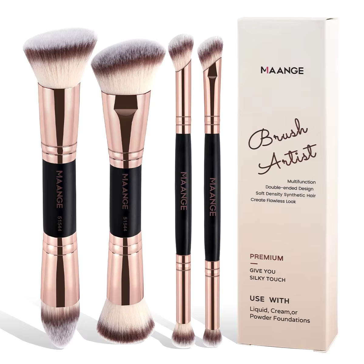 4Pcs Basic Makeup Brushes Set with Box Dual-Ended Foundations Powder Blush Details for Eyeshadow Brushes Beginner Travel