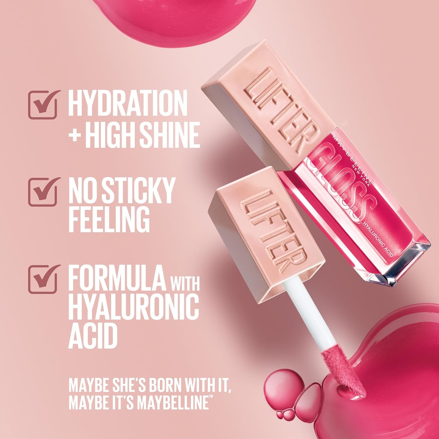 Lifter Gloss, Hydrating Lip Gloss with Hyaluronic Acid, Ice, Pink Neutral, 0.18 Ounce
