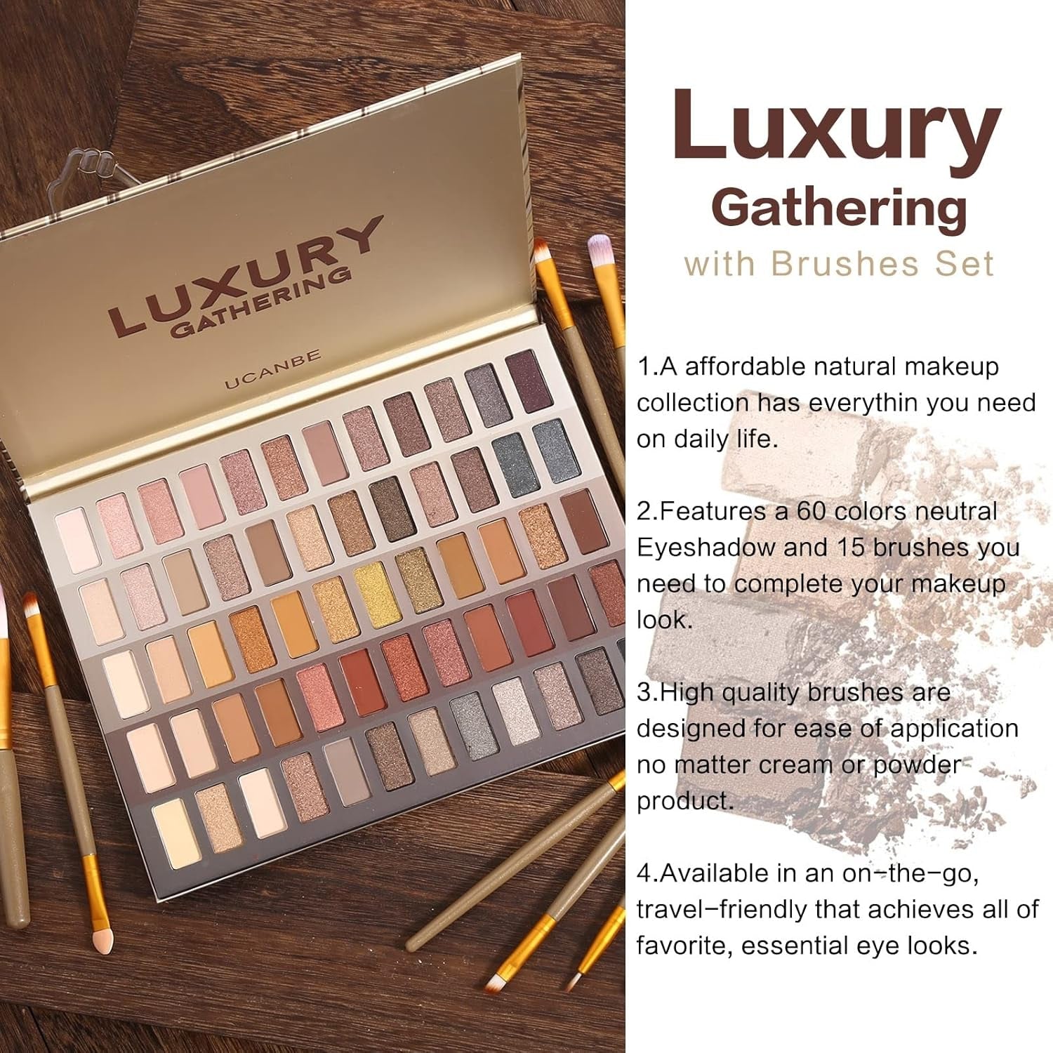 Luxury Gathering Neutral Eyeshadow Makeup Palette, Naked Shimmer Matte Metallic Glitter Subtle Eyes Shadow,High Pigmented Nudes Creamy Smokey Pallet Set