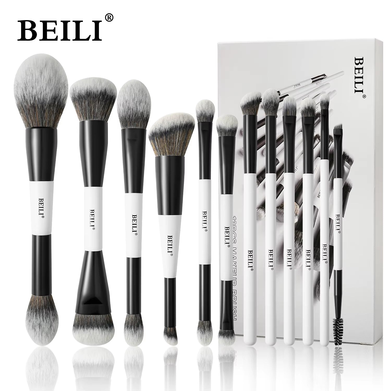 Makeup Brushes 12 Pieces 18 in 12 Double-Sided Contour Foundation Highlight Blush Brush Eyeshadow Eyeliner Concealer Brush