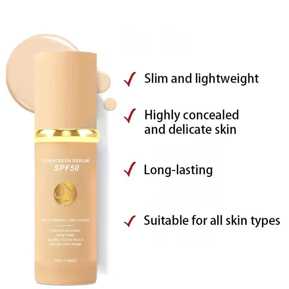 4-in-1 Foundation Liquid Makeup with SPF 50: Hydrating Full Coverage Concealer and Sunscreen Serum