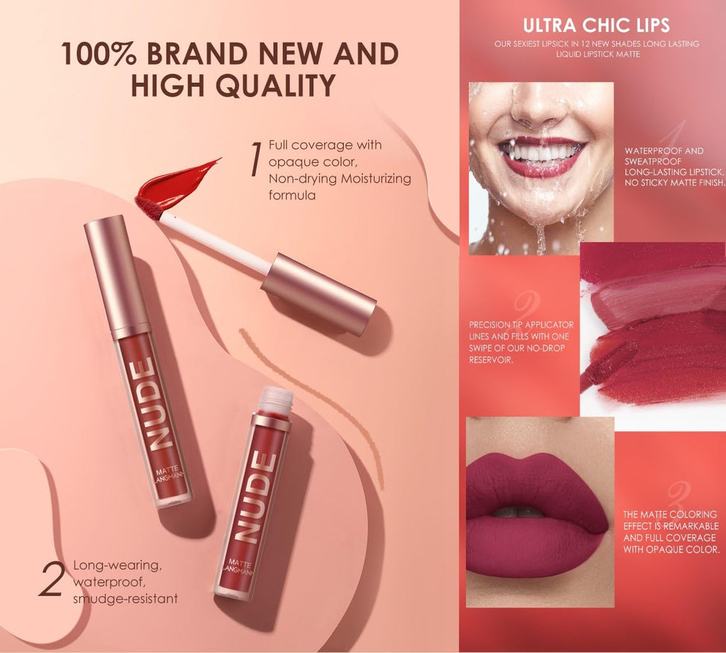 Ultimate Matte Lipstick & Lipliner Set - 6 Long-Lasting, Waterproof Shades for Perfectly Pigmented Lips 