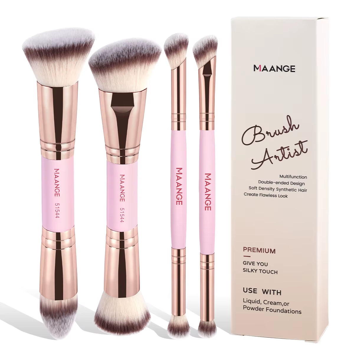4Pcs Basic Makeup Brushes Set with Box Dual-Ended Foundations Powder Blush Details for Eyeshadow Brushes Beginner Travel