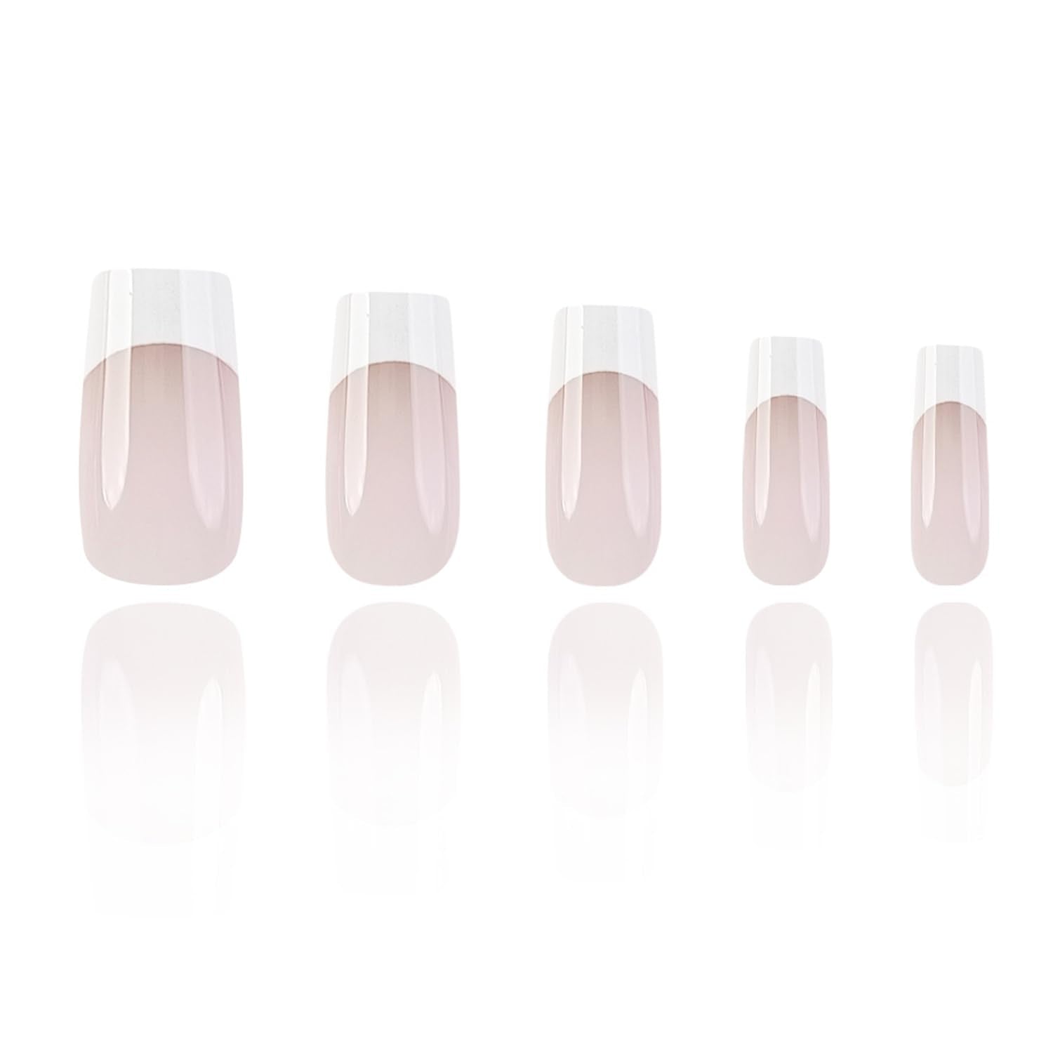 White French Tip Press on Nails Square Fake Nails Medium Length Nude Pink French Acrylic Full Cover Glossy Glue on Nails French Tip Nails False Nails Reusable Stick on Nails for Women Girls 24PCS