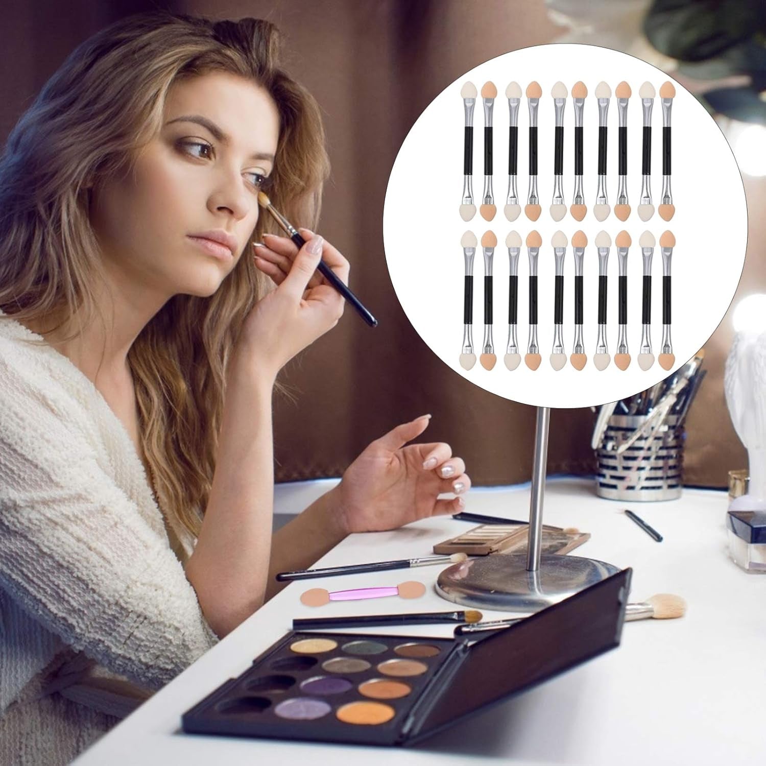 20Pcs Double-Sided Eyeshadow Applicators - Soft Latex Tip Eye Shadow Brush for Easy & Precise Makeup Application, Ideal for Travel, Parties, and Daily Use